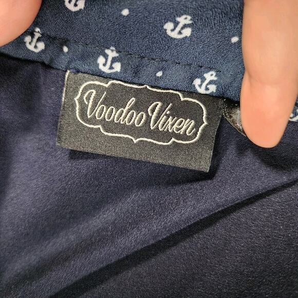 VooDoo Vixen Blue White Nauticle Print Button A-Line Midi Swing Skirt Size L - Picture 4 of 7